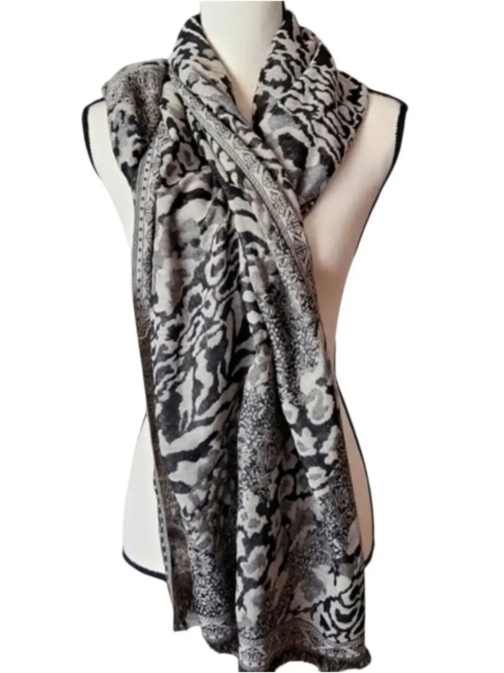 Modern Expressions Black & Taupe Animal Print Wrap Scarf 68